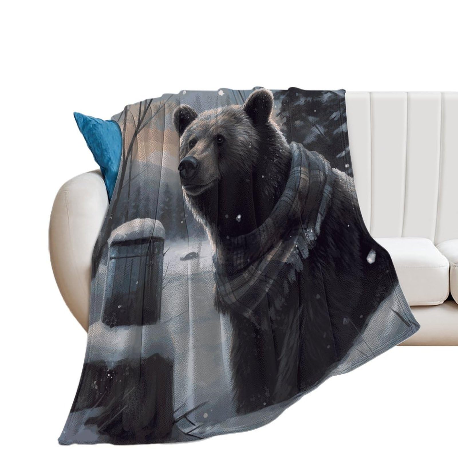 Couverture pour voyage et camping en flanelle compacte motif ours d'hiver