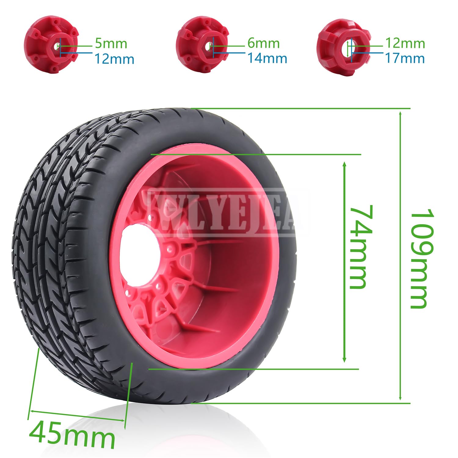 WLYEJEA 4PCS 1/8 1/10 RC Short Course Truck Tire 113mm RC Rubber and Hard Plastic Wheel Hub 12/14/17mm Hex Fit for TRAXXAS Slash4X4 ARRMA SENTON 4X4 V3 Losi Ford Raptor Baja Rey