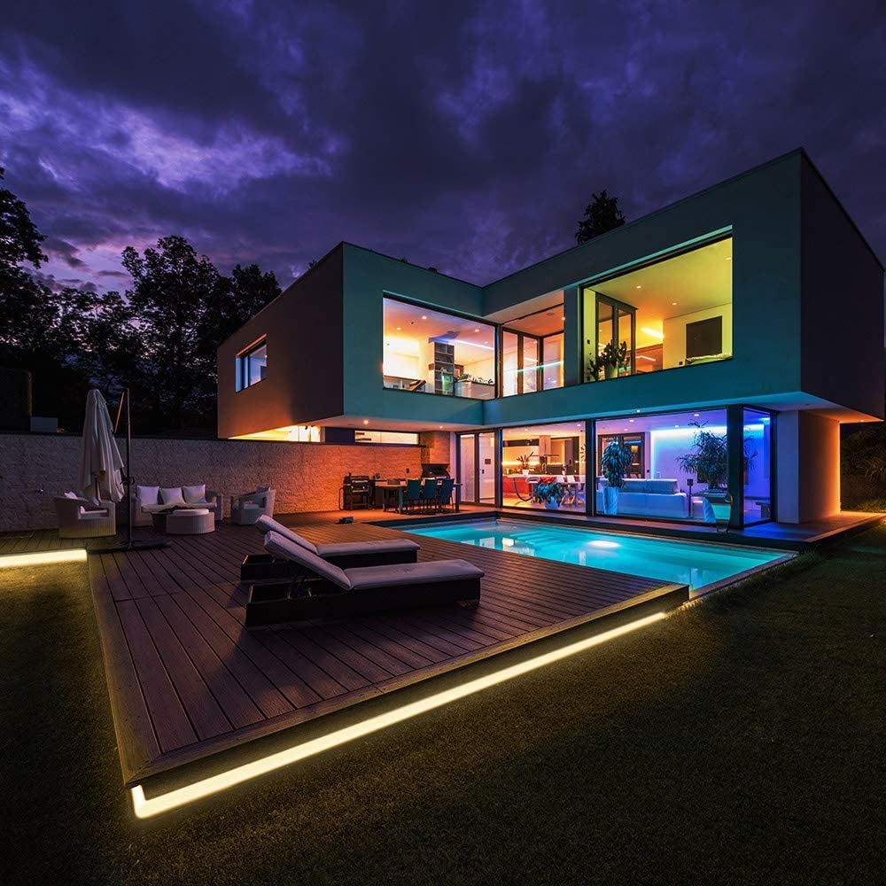 LED Strip mit Bewegungsmelder, 3500K Warmweiss LED Streifen Flexibler Neon LED Streifen für DIY Streifen Schrankbeleuchtung 12V Silikon Neon Streifen mit Netzteil und Controller ​für Schrank Trepp,5m