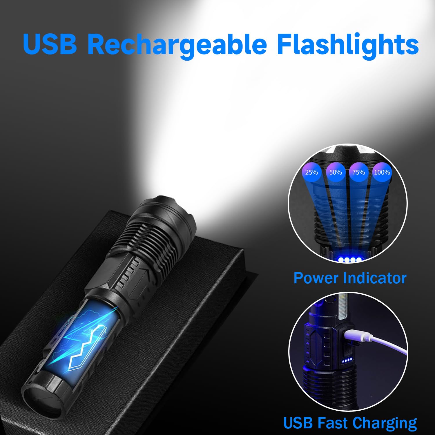 YLUIQDZL 2 Pack Rechargeable LED Flashlight,90000 High Lumens Tactical Flashlights with 7 Modes,Waterproof Zoomable Handheld Flash Light with COB Work Light for Camping,Emergencies,Home : Tools & Home Improvement