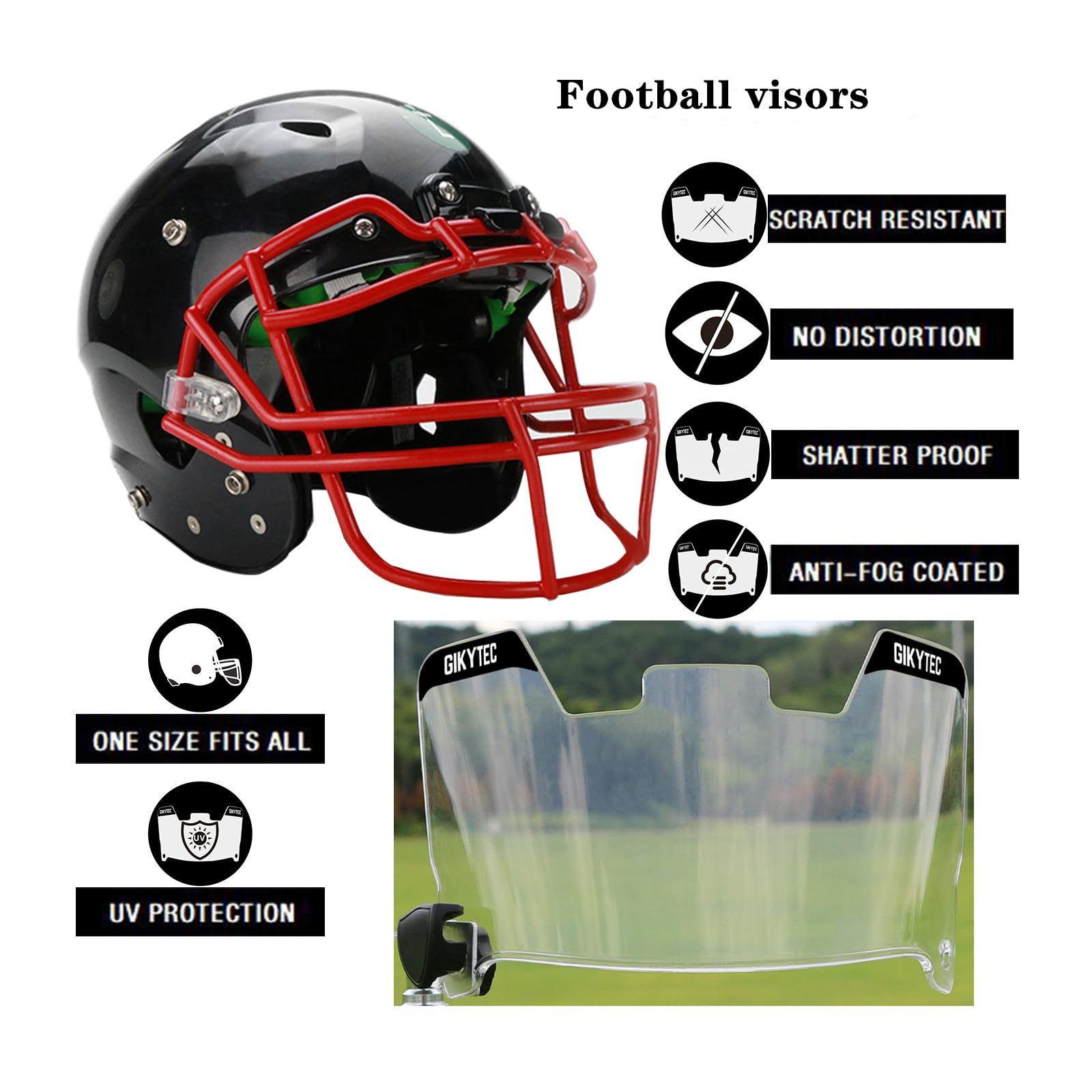 GIKYTEC Football Visor Football Helmet Visor Scratch Resistant UV Block Facial Protection Visor for Youth & Adult (Clear Anti-Fog) : Sports & Outdoors