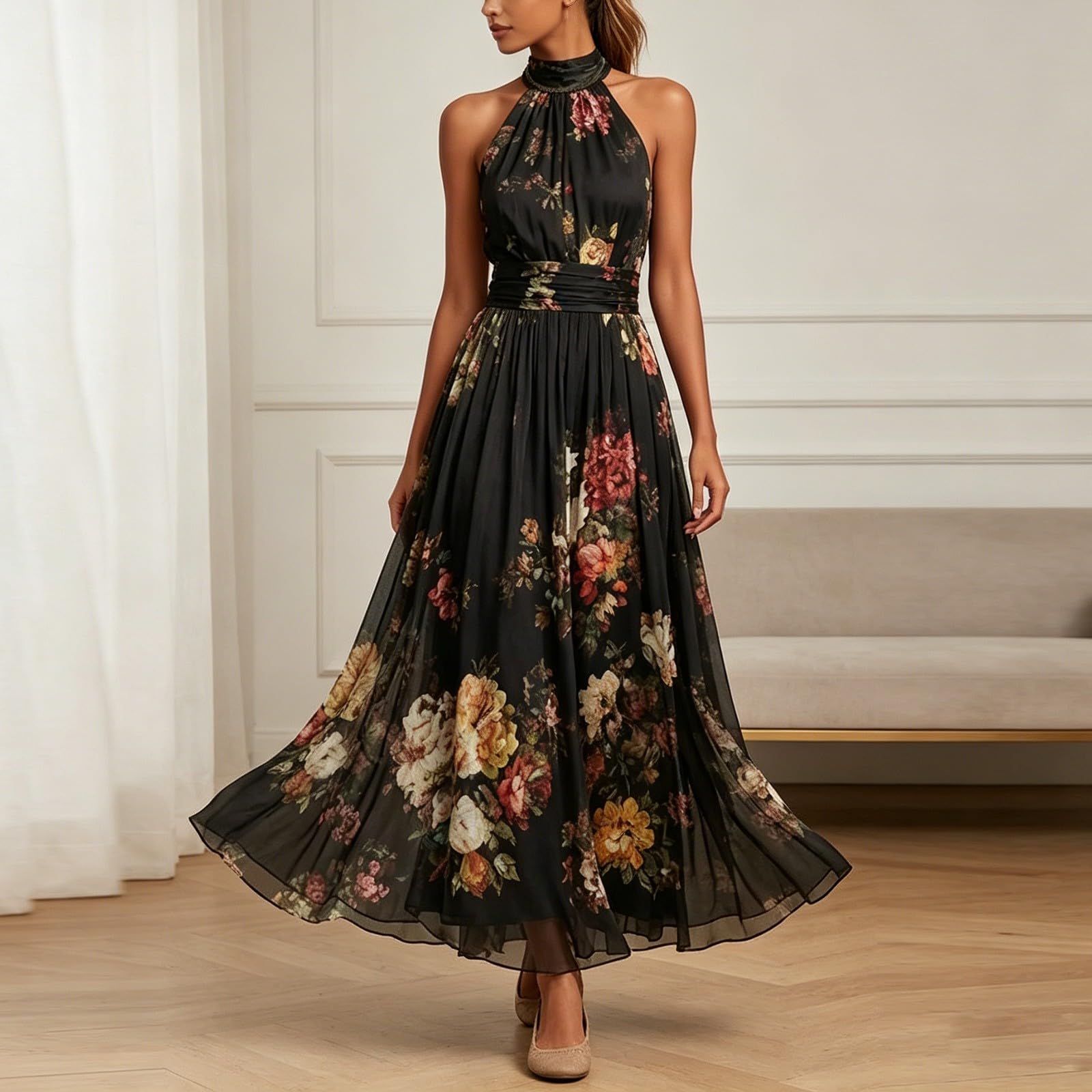 Sommerkleid Kleider Midi Lang A Linie Sommerkleid Leicht Midikleid Kurzarm Strandkleid Festlich Sommer Kleid Hochzeitsgast Elegant Festival Outfit Damen