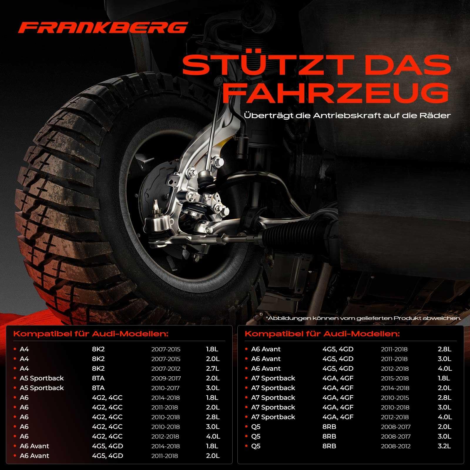 Frankberg Achsschenkel Radaufhängung Vorne Links Kompatibel mit A4 8K2 B8 1.8L-3.2L 2007-2015 A4 Allroad 8KH B8 2.0L 3.0L 2009-2016 Q5 8RB 2.0L-3.2L 2008-2017 Replace# 4G0407253A