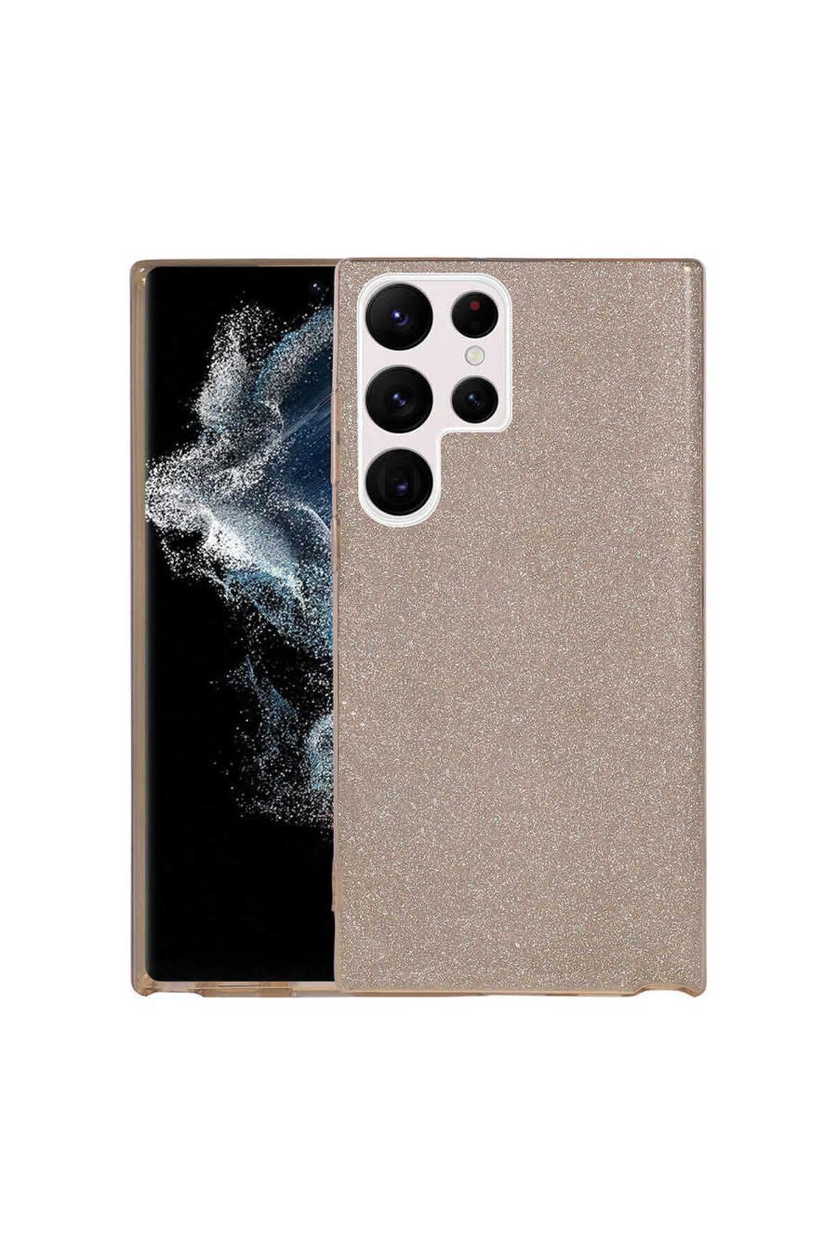 Zore Galaxy ile uyumlu S22 Ultra Kılıf Zore Shining Silikon Gold