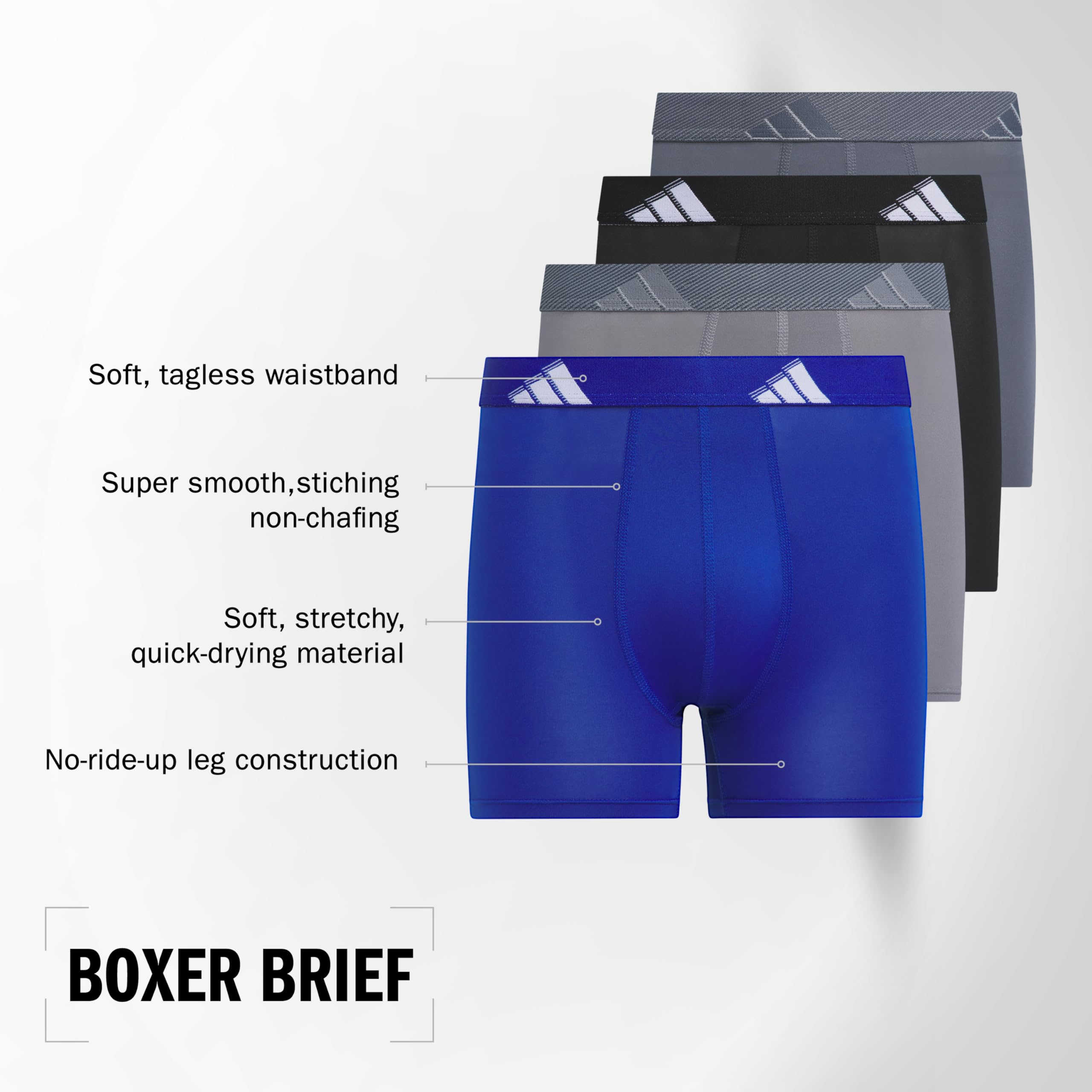 Adidas Athletic Fit Microfiber Boxer Brief Underwear (4-Pack) Designed for Active Sport And all Day Comfort Boxer Corti Bambini e Ragazzi (Pacco da 4)
