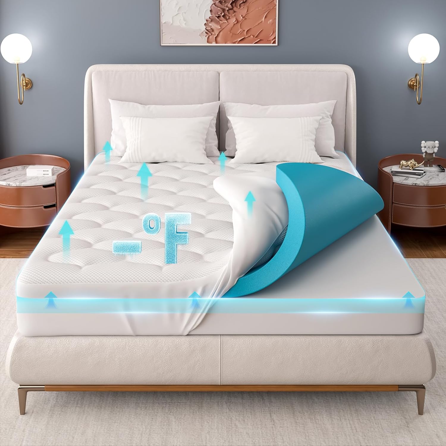 OhGeni Cooling 4 inch Dual Layer Queen Mattress Topper