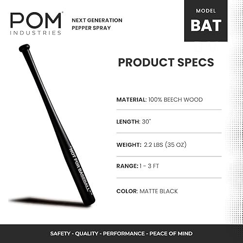 Miniatura 3 de POM Bate de béisbol  No es para marca de béisbol  Auténtica madera de haya  30 pulgadas negro  Softbol, práctica de bateo, entrenamiento, defensa