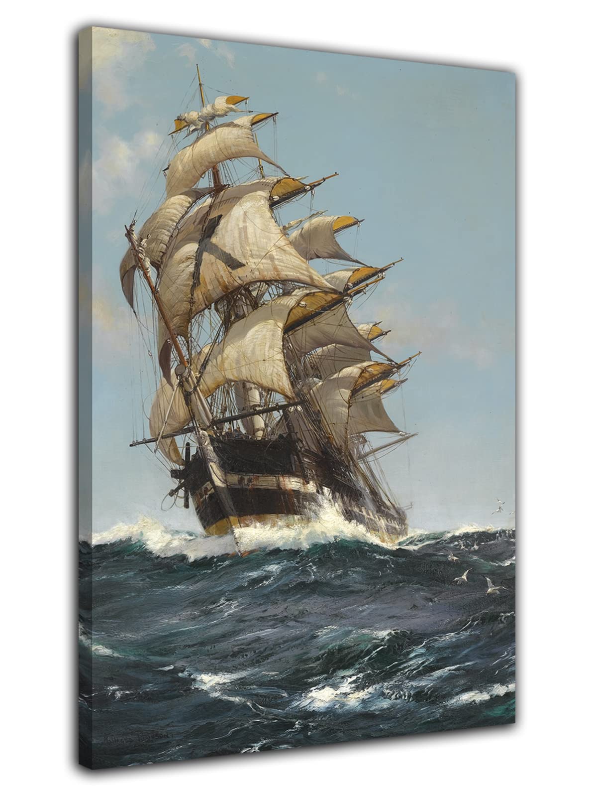 Hopnru Girls Framed Vintage Ocean Pirate Ship Poster Sea Sailboat Wall Art Picture Print Canvas Art Painting Poster Modern Bedroom Bathroom Office Decor (12X18inch(30X45cm),)