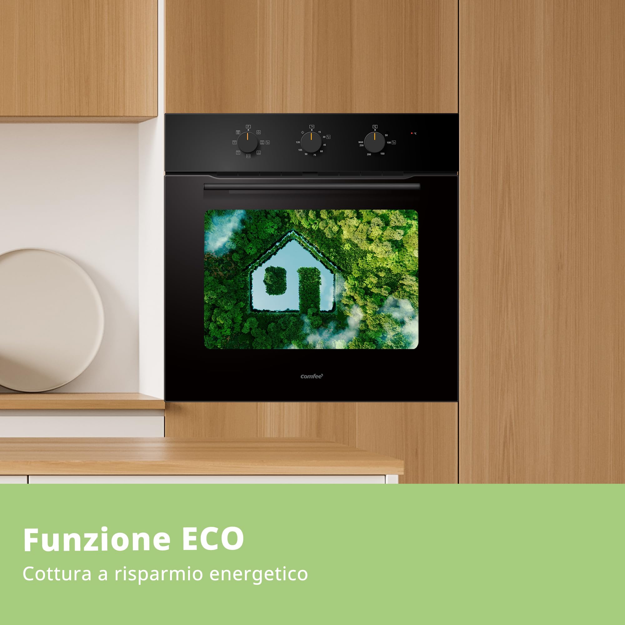 COMFEE' Forno Elettrico da Incasso Ventilato, 60 Litri, Class A, 8 Funzioni, Cottura Multifase, Facile Pulizia, Porta Rimovibile,Cottura AirFry, Nero - CBO60M80M1-BK