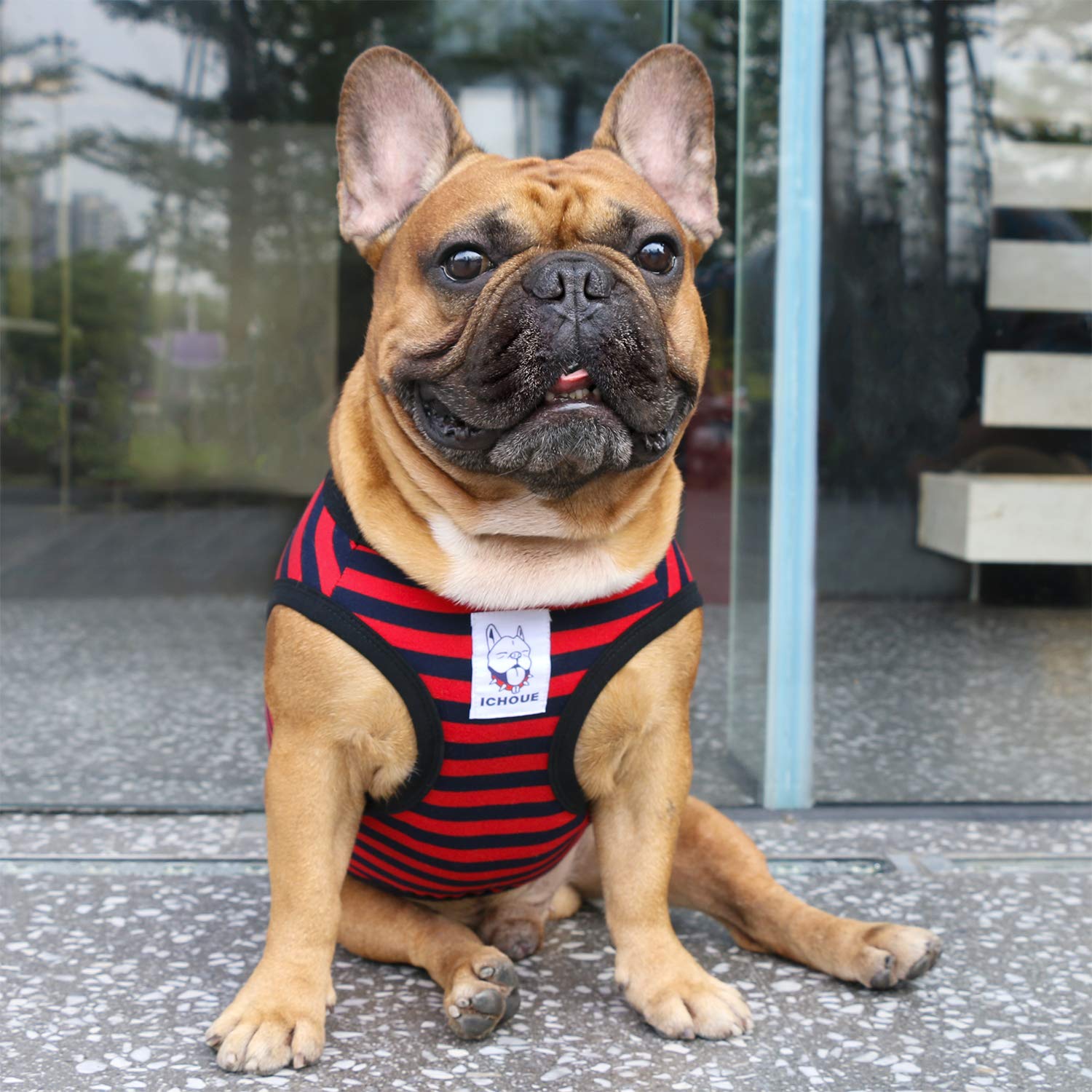 iChoue English Bulldog Striped T Shirts Clothes for Medium Dogs Vest Tank Tops Puppy Large French Frenchie Pug Boston Terrier Pitbull Red Blue Strips - Image 3