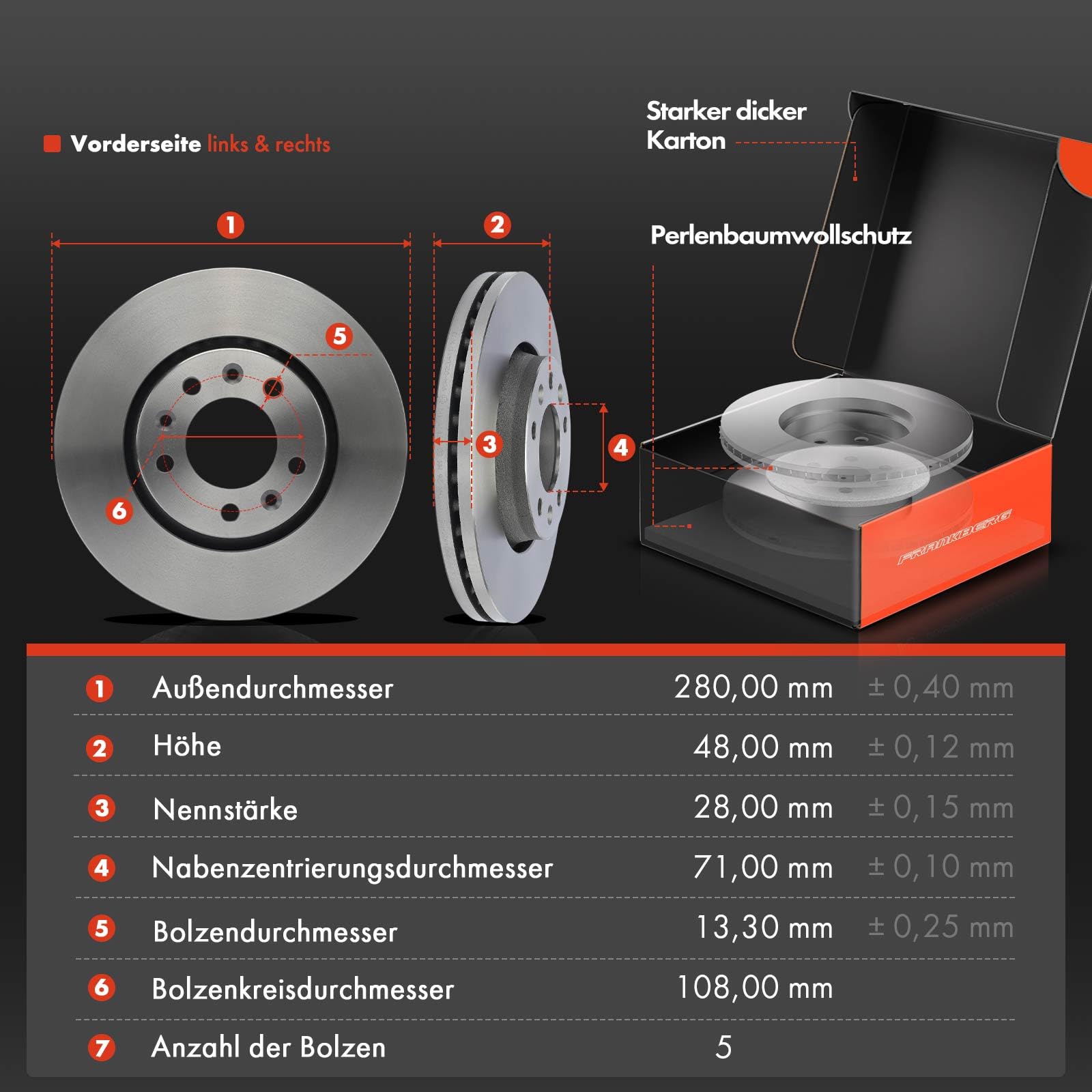 Frankberg 2 x tarcze hamulcowe + 4 x okładziny hamulcowe przednie kompatybilne z Expert Kasten VF3A VF3U VF3X Scudo furgon 270 272 Bus 270 272 Replace # 1611839880,1617279580