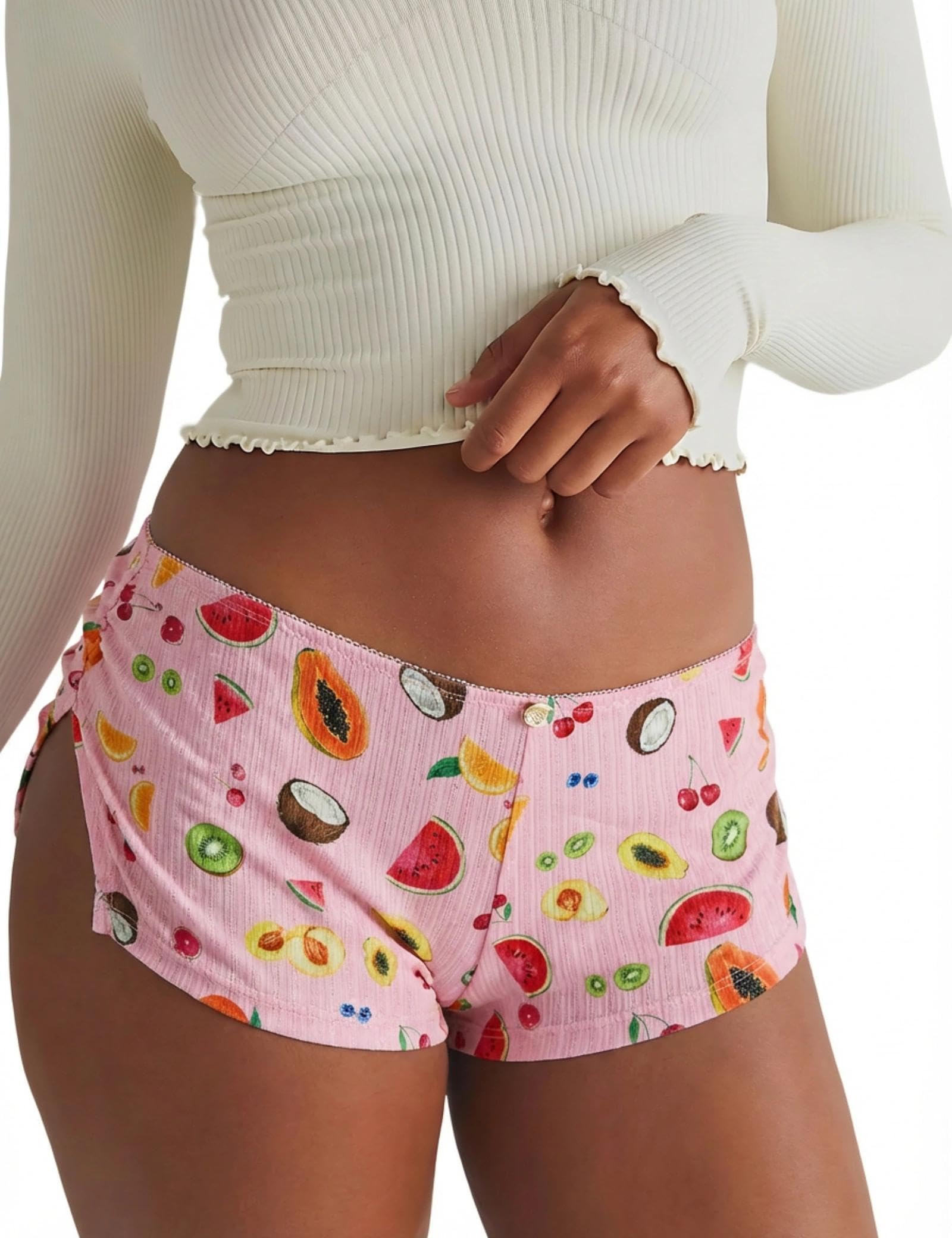 FaroDor Cute Micro Pajamas Shorts for Women Low Rise Side Slit Ruched Lounge Shorts Pj Bottoms