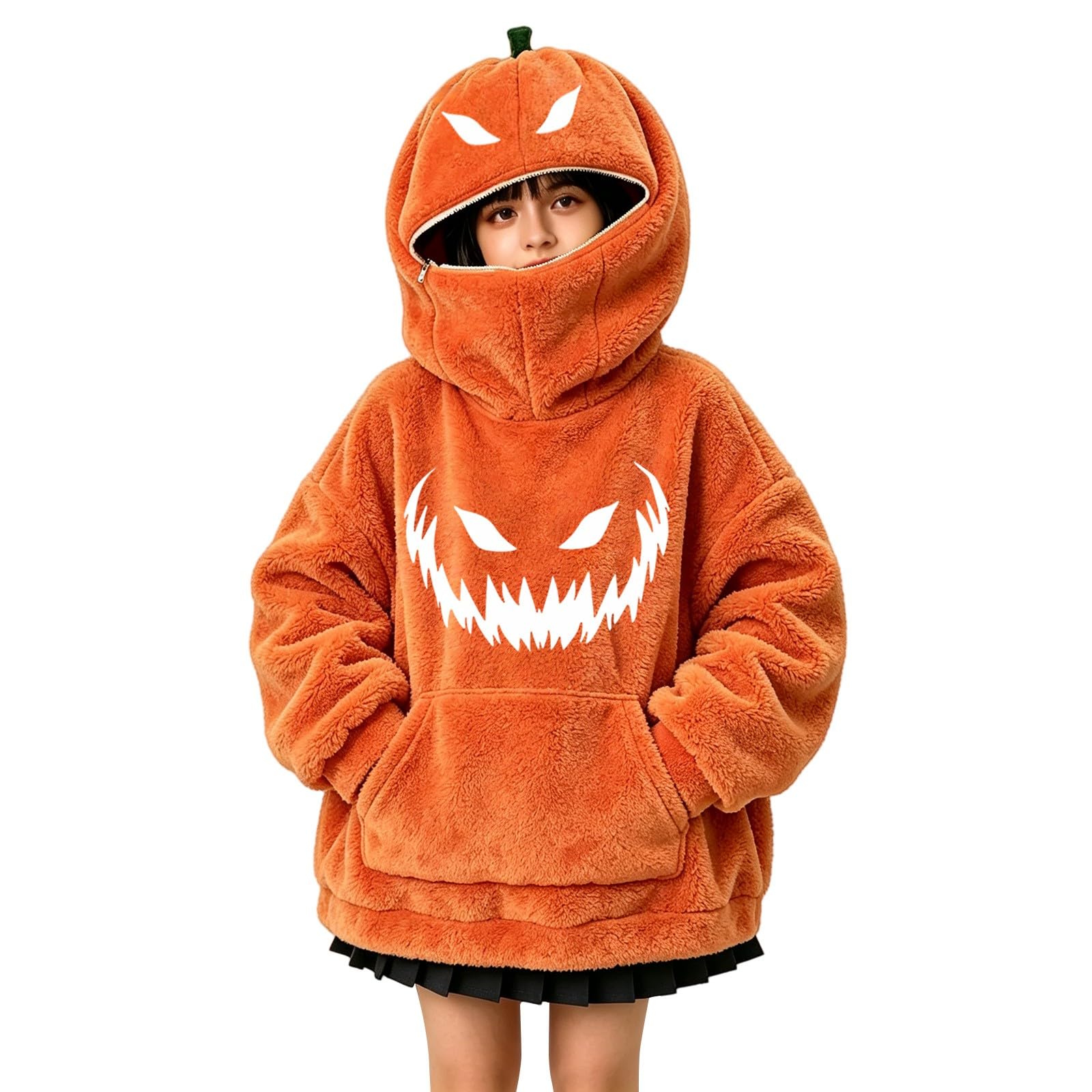 Sudadera con capucha de cara de calabaza para niñas
