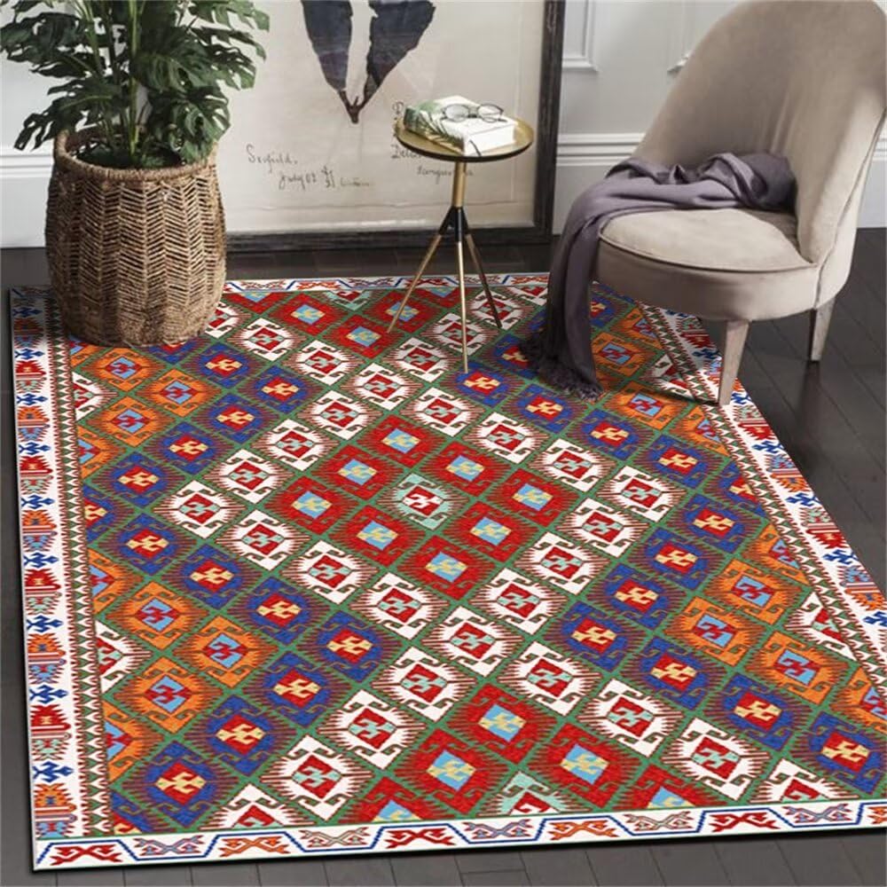 Tapis de canapé lavable en machine rouge style floral ethnique