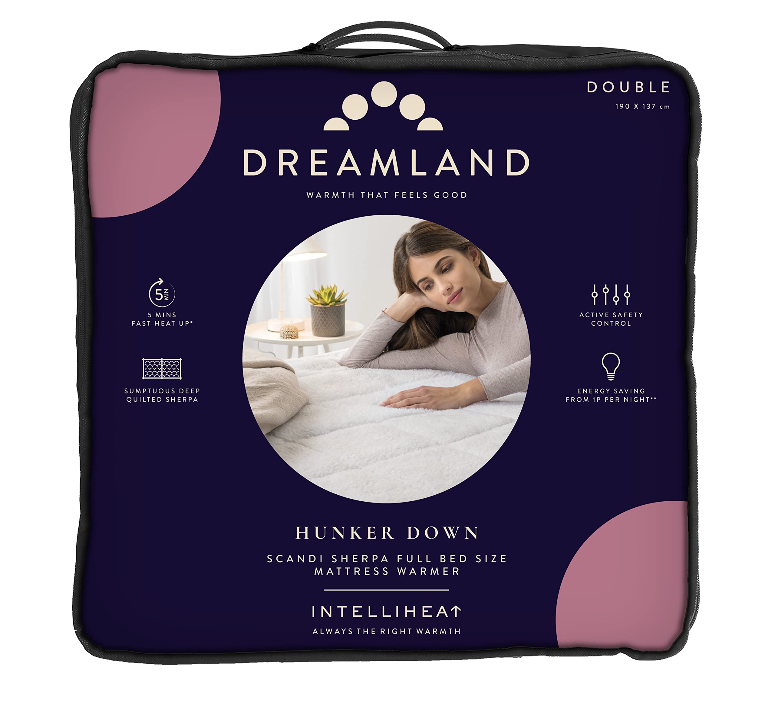 Dreamland Hunker Down Scandi Sherpa elektrische Unterdecke für Doppelbetten (Intelliheat Plus Fast Heat, maschinenwaschbar, 190 x 137 cm, 1 abnehmbare Steuerung, 6 Temperaturen und automatischer