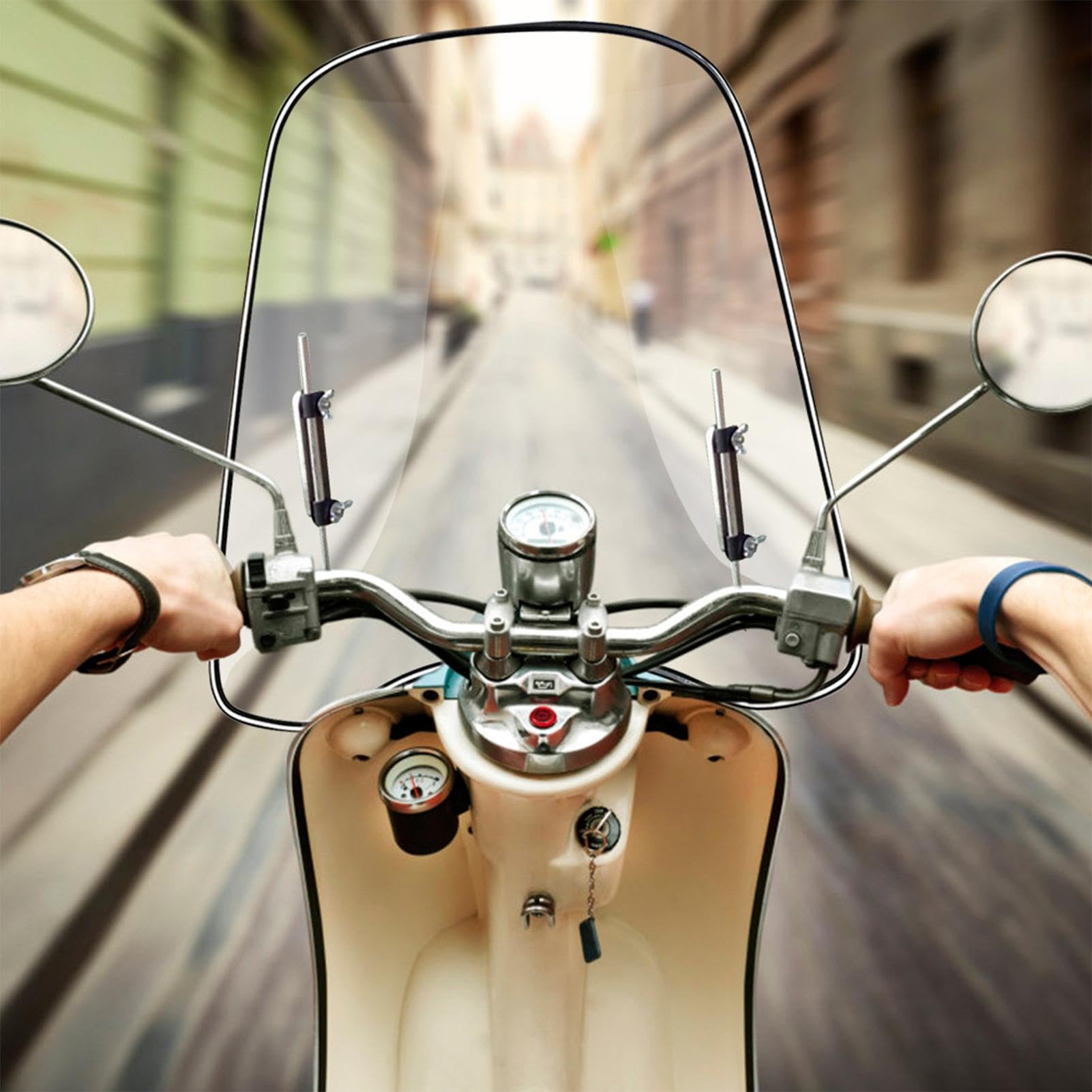 46x42.5 Cm Parabrezza Per Scooter, Parabrezza Moto Per Bici Elettriche, Con Bordi Allargati E Parabrezza Spoiler Universale Per Moto, Veicoli Elettrici, Infrangibile, Antivento, Protezione Dal Freddo