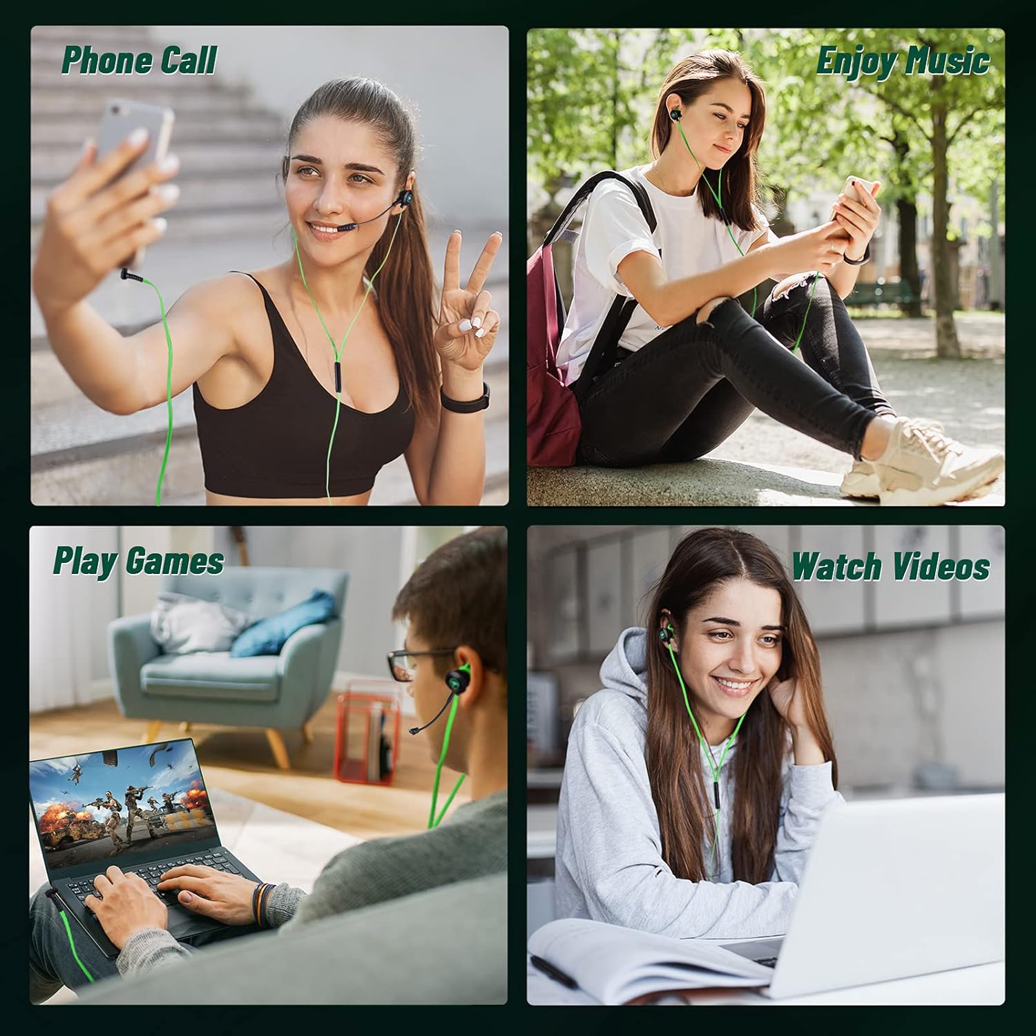 BlueFire Gaming Headset with Microphone, Detachable Dual Microphone Noise Reduction Circuit in Ears Headphones(Green)