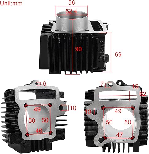 Miniatura 2 de FLYPIG Culata de cilindro de 2.063 in con kit de reconstrucción de pistón de cilindro para 110 CC 4 tiempos chino Roketa Coolster ATV Pit Quad Dirt