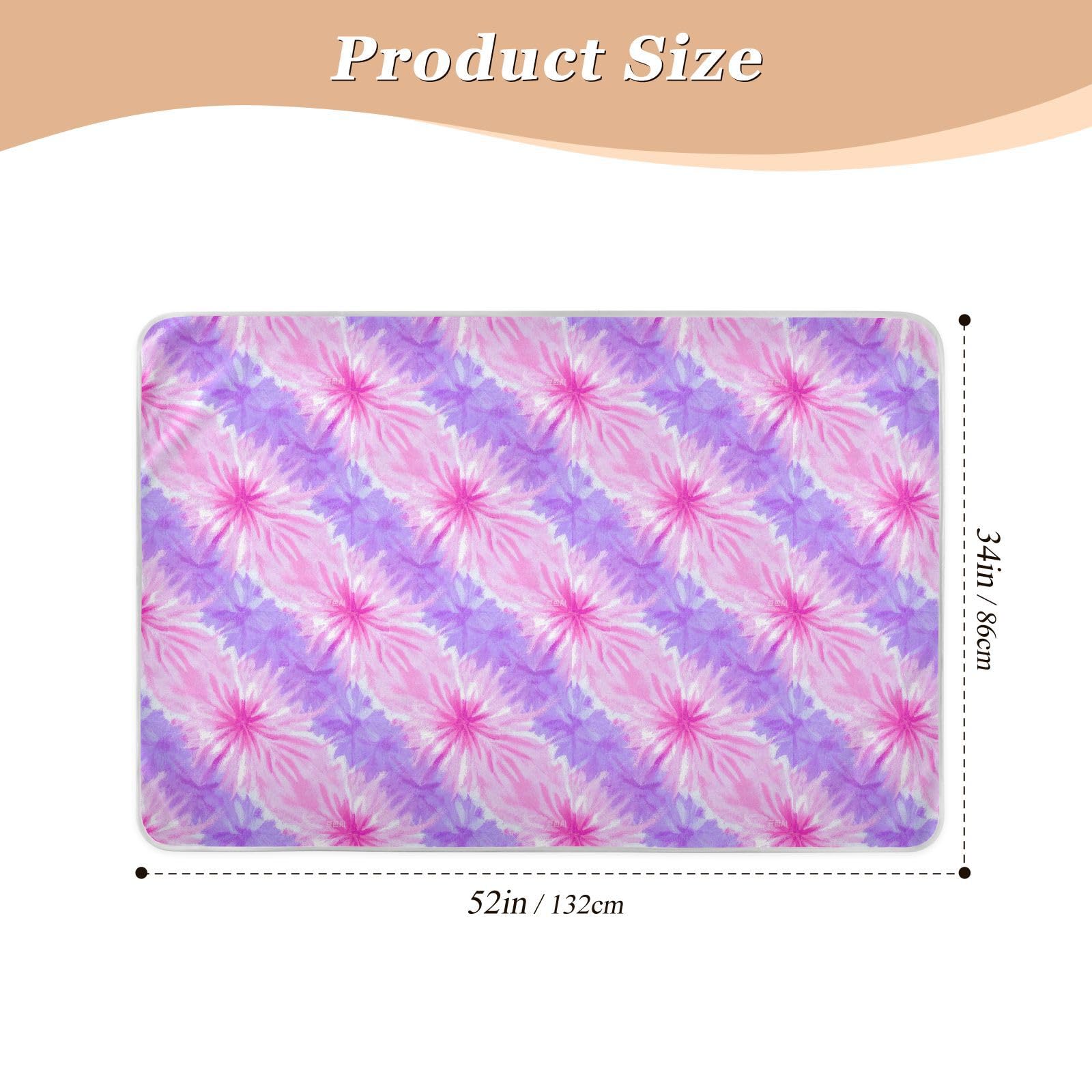 Pink-Purple Tie-dye Bed Underpads Waterproof Washable Diaper Changing Pad Non-Slip Cradle for Kids Bedwetting , 52