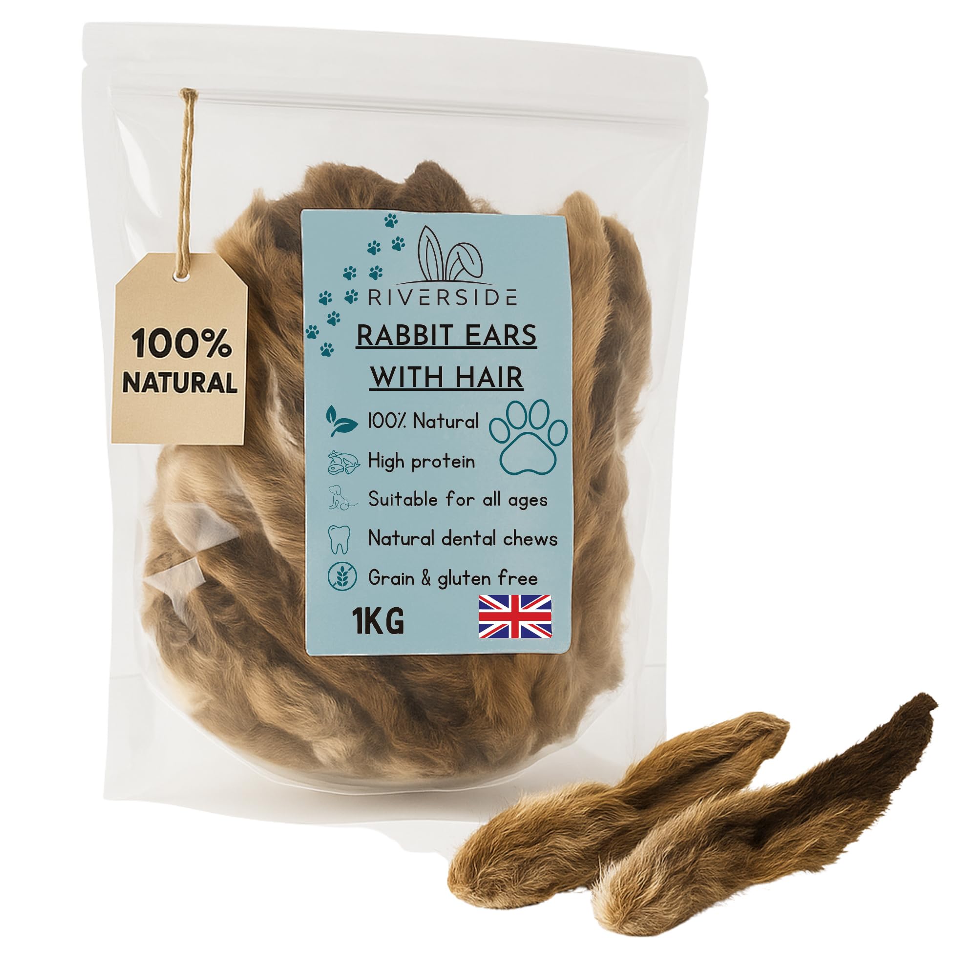 Rabbit Ears with Fur for Dogs - (1kg, 70-85 Ears), Premium Hypoallergenic, 100% Natural Raw Dog Treats, For All Large, Small, Adults & Puppies - UK COMPANY