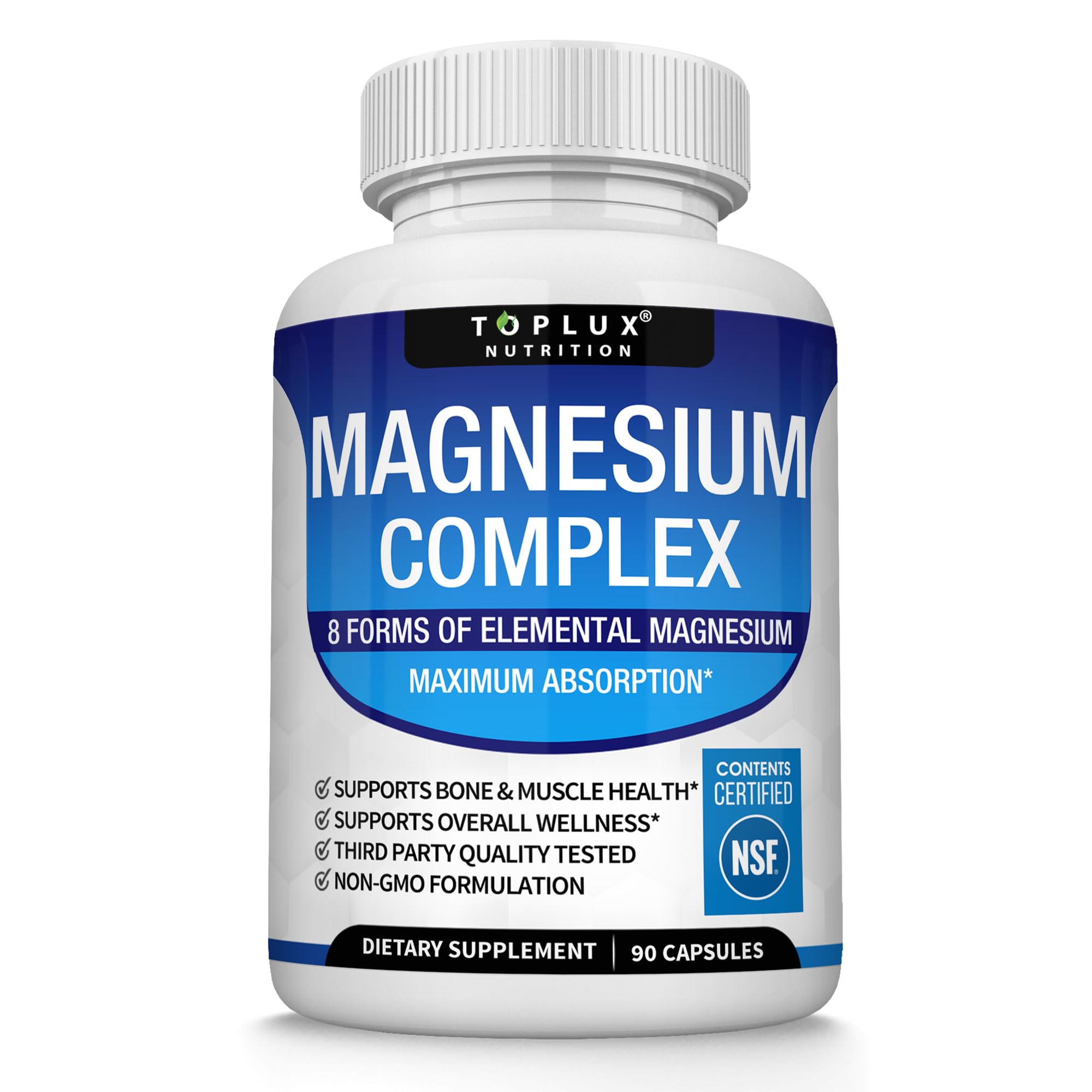 Toplux Magnesium Complex Supplement 8 Elemental - Magnesium Glycinate, Citrate, Malate, Taurate, Chelated for Easy Absorption for Bones, Muscle, Recovery, Energy, Vegan Non-GMO 90 Capsules — Amazon image 8