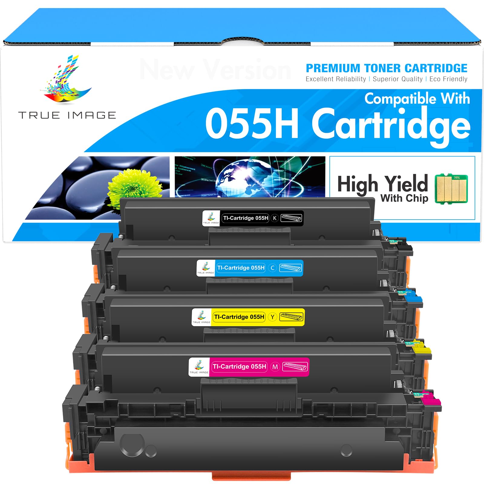 055H 055 Toner Cartridge Replacement for Canon 055H High Capacity for Color ImageCLASS MF743Cdw MF741Cdw MF746Cdw LBP663Cdw MF740C LBP660C MF743 Printer (Black Cyan Magenta Yellow, 4-Pack)