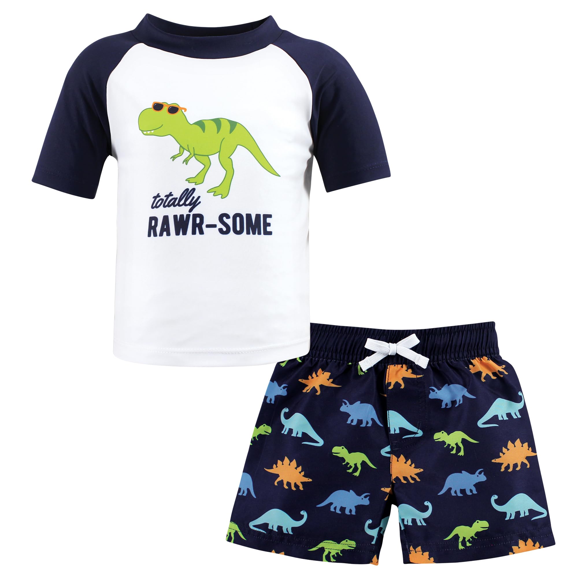 Hudson Baby Unisex Baby Swim Rashguard Set, Rawr, 2T