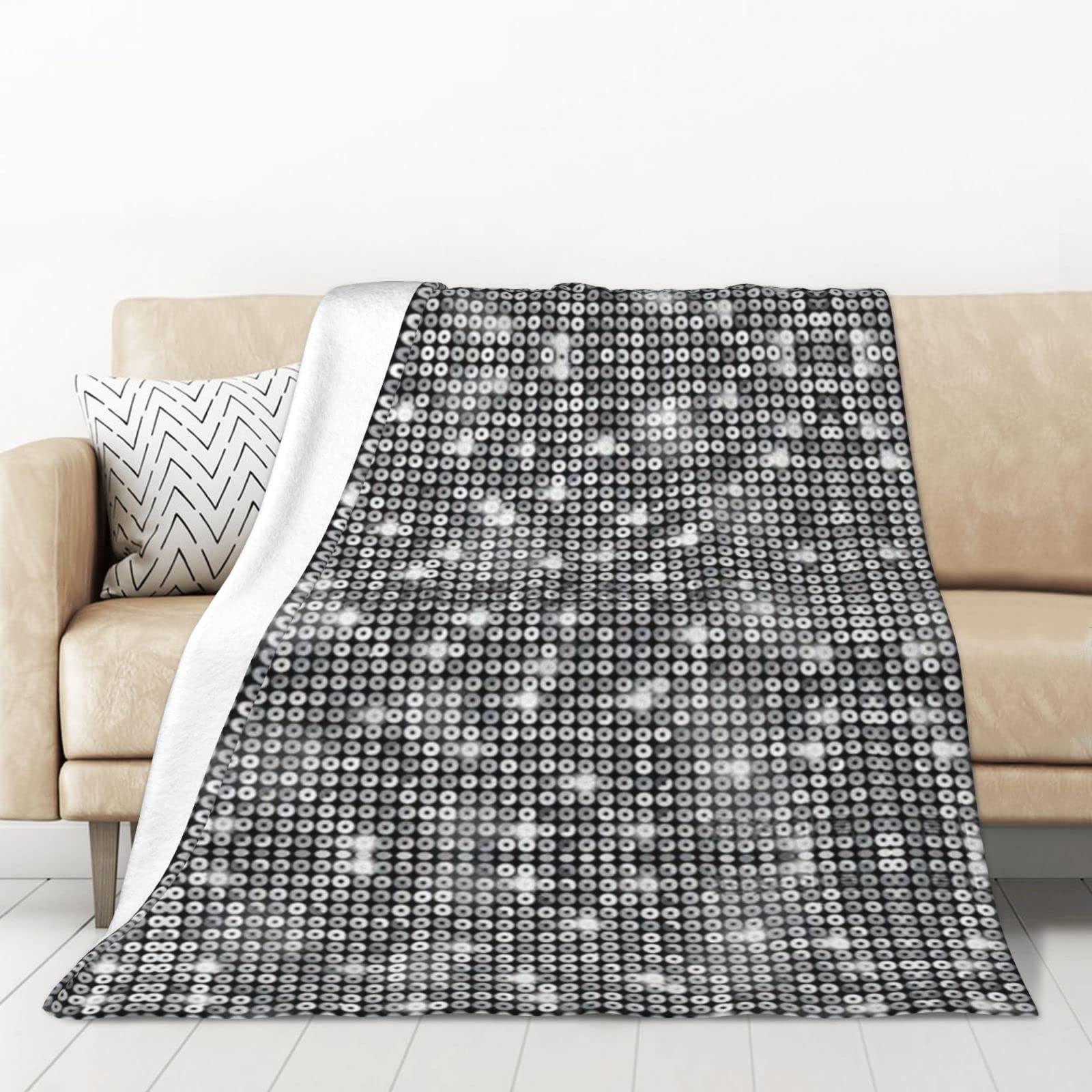 Couverture en flanelle argentée 127x178 cm douce pour lit et canapé