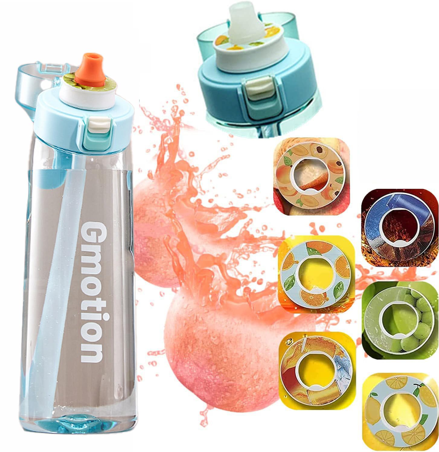 Magic Park650ml Flavored Water Bottle with 6 Flavor Pods Sport Water Bottle with Straw for Adults and Kids Large Air Up Water Bottle Leak Proof 0 Suga 0 Calorie (Fruity cup, Blue)