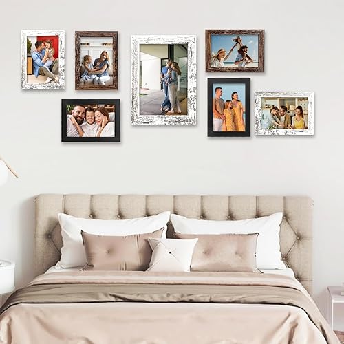 Miniatura 7 de VMUZEDER Juego de 3 portarretratos de 5 x 7, diseño rústico de madera con vidrio templado, para exhibir fotos de 4 x 6 pulgadas sin paspartú para