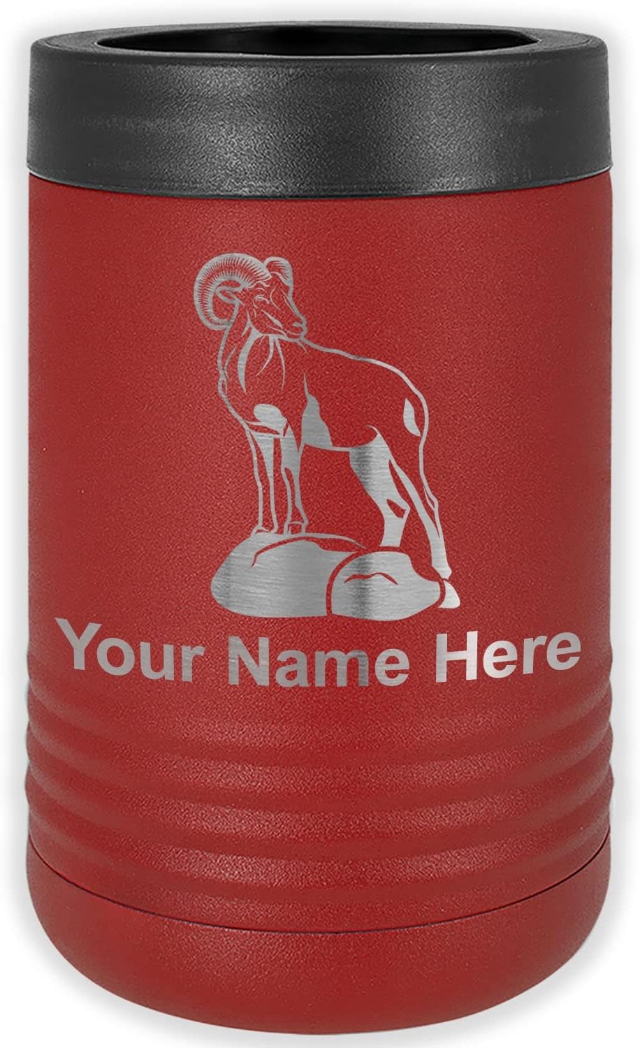 LaserGram Personalized 12 oz. Stainless Steel Can & Bottle Insulator, Bighorn Sheep – Keeps Drinks Cold Longer (Gray)