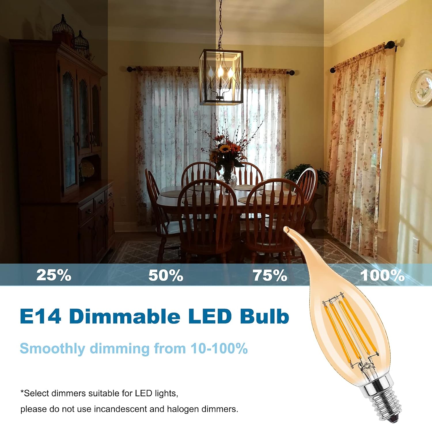 ProCrus E14 LED Light Bulb,4W Dimmable Candle Vintage Lamp,Small Edison Screw SES LED Bulb Candle Shape for Chandelier,2700K Warm White,4W LED Bulb Replaces 40 Watt,400LM,Dimmable,Amber,Pack of 6 - Image 4
