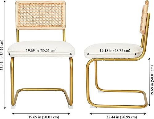 Miniatura 3 de CangLong Respaldo de ratán de malla natural moderno de mediados de siglo, sillas tapizadas de forro polar sin reposabrazos con patas de metal para