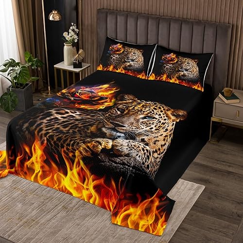 Colcha para niños y niñas, tamaño individual, diseño de animales de leopardo, decoración de habitación de niños, niñas y adultos, colcha acolchada