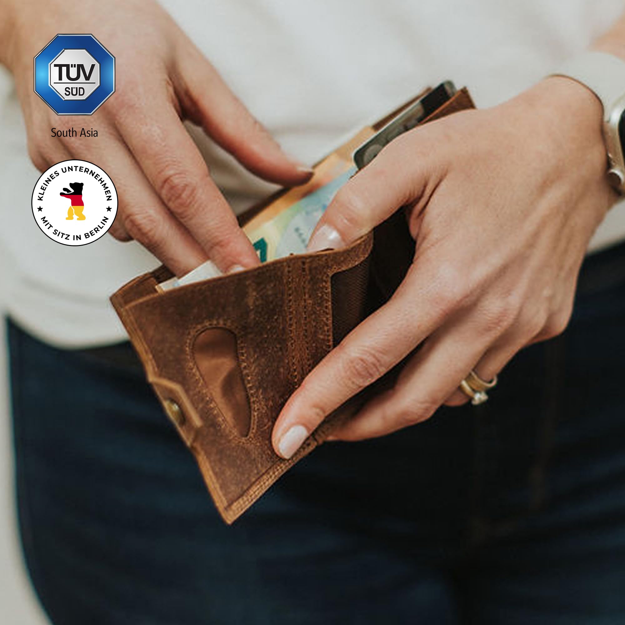 Berliner Bags Vintage Slim Wallet Hamburg, Geldbörse Mini Portmonee aus Leder, Geldbeutel mit TÜV-geprüftem RFID-Schutz, für Herren - Braun