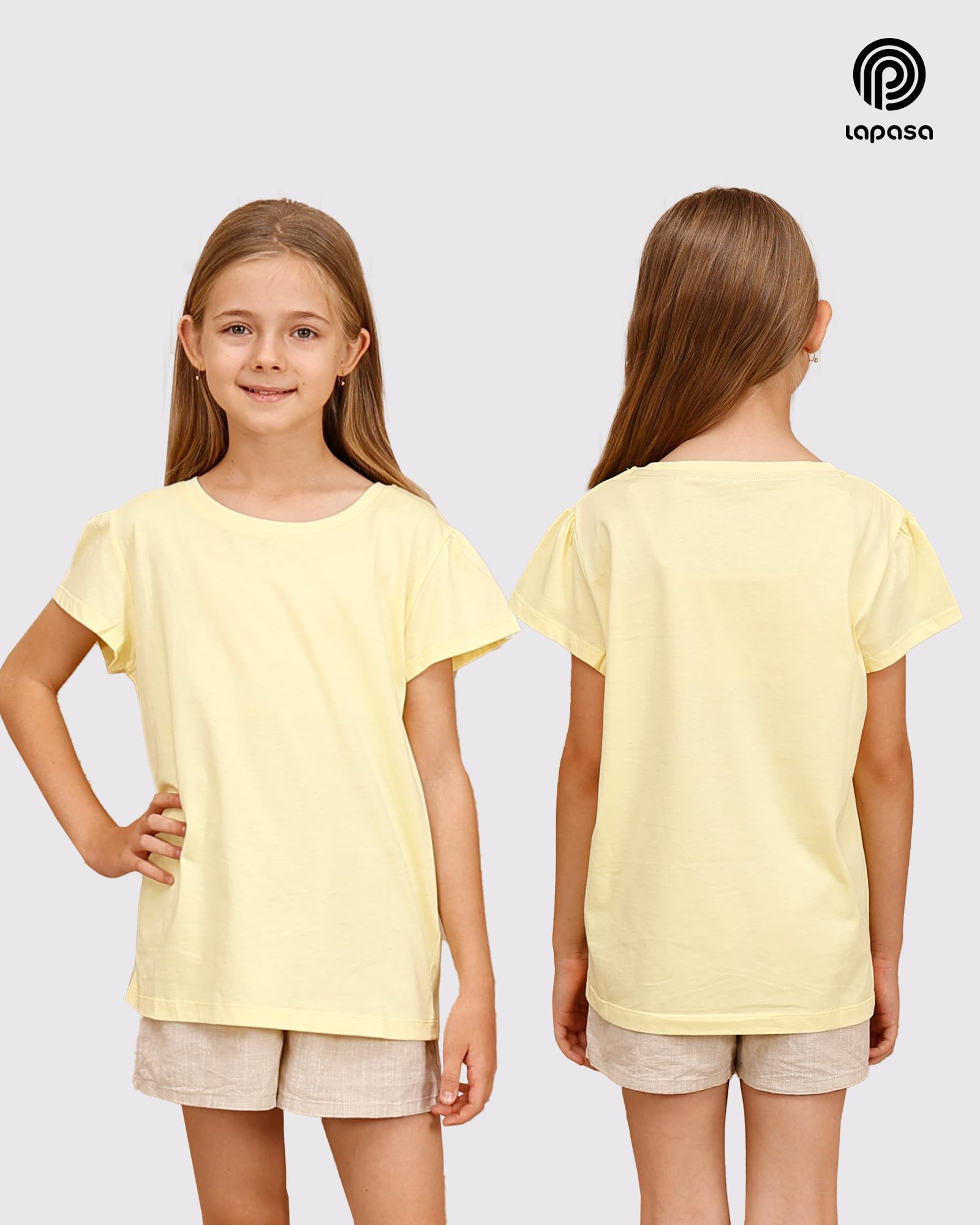 LAPASA Lot de 4 T-Shirts Enfant Garçon et Fille 100% Coton Couleur Uni Manches Courtes Col Rond Unisexe Mixte Été K01