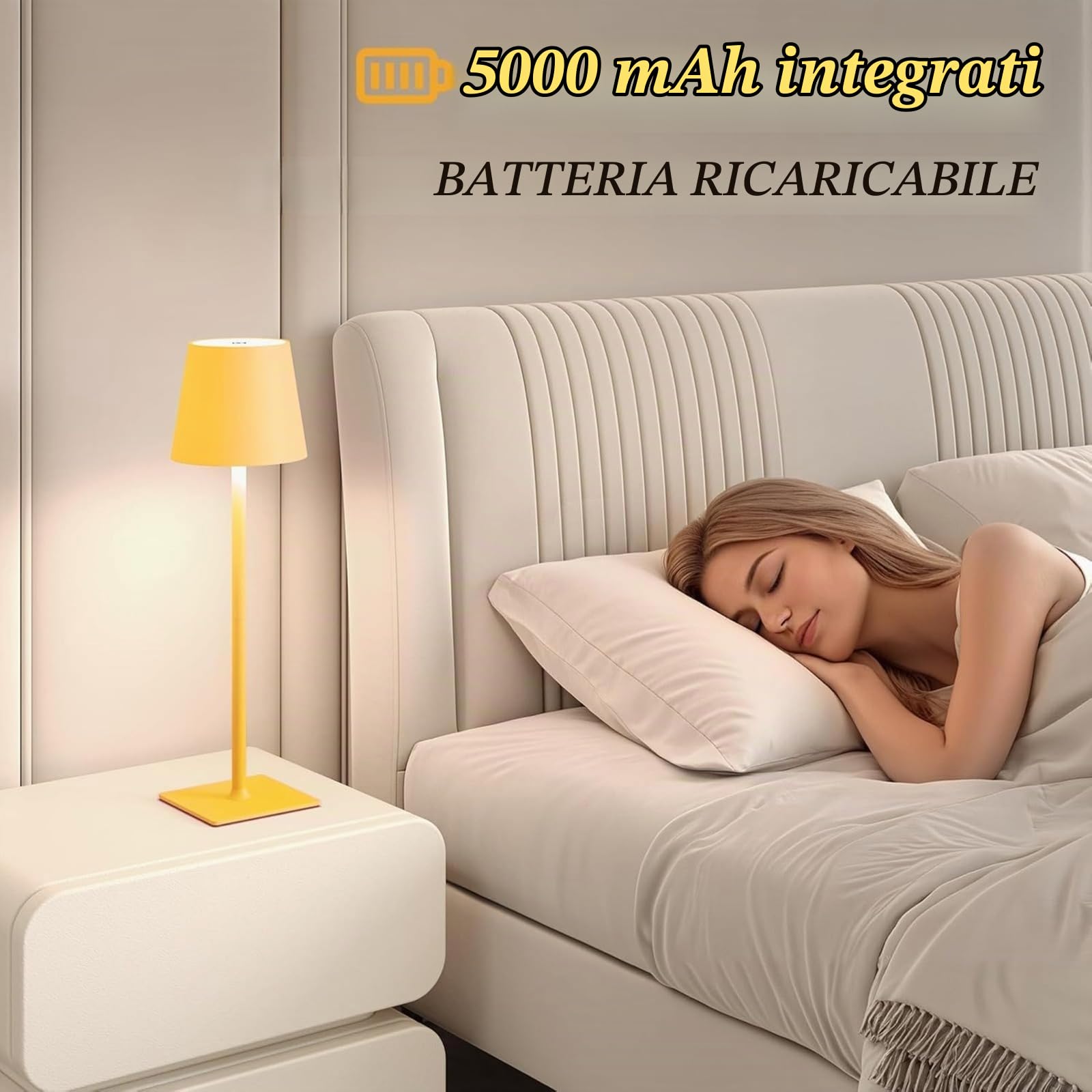 2 lampade da tavolo senza fili | Batteria da 5000 mAh, regolazione continua dell'intensità luminosa a 3 colori, LED ricaricabile per uso interno/esterno in uffici, bar e hotel (Giallo)
