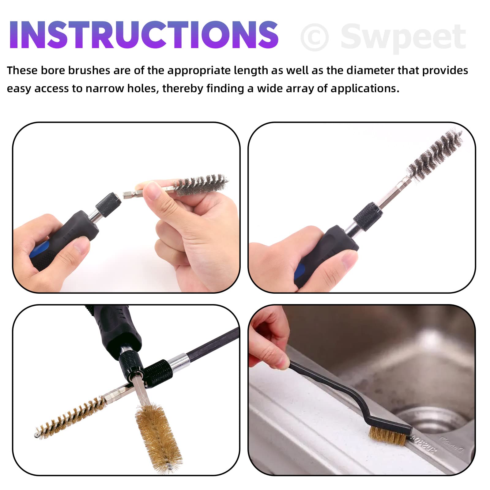 Swpeet Bore Wire Brush Kit - 24 Pcs Stainless Steel -6