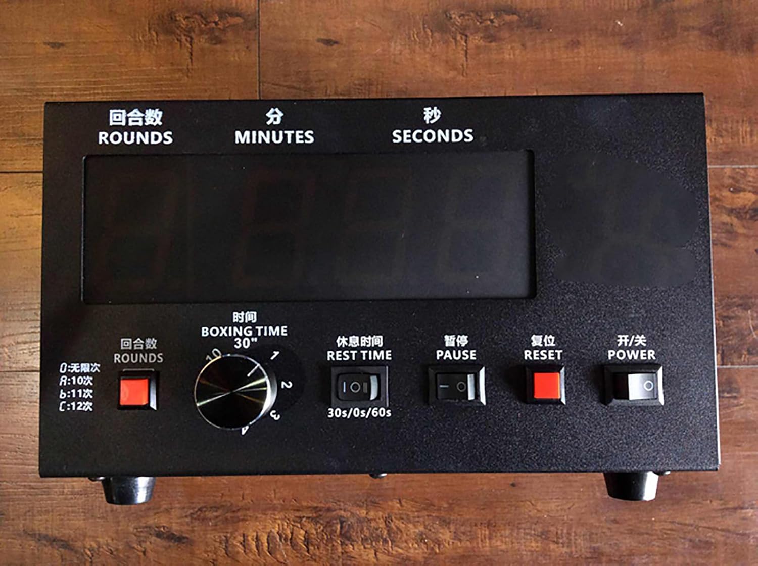 Boxing Interval Timer, Boxing and Muay Thai Timer with Blue LED Screen, Beep Timer Reminder, Full Button Knob Operation, Round Time Optional Gears, for Muay Thai/MMA/Kickboxing
