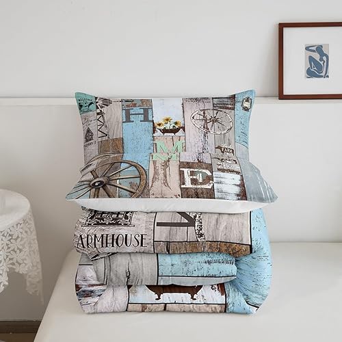 Miniatura 5 de Juego de ropa de cama rústica para cabaña, cabaña, casa de campo, juego de edredón retro con molino de viento, puerta de granero, molino de viento,