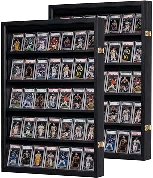 35-Card Baseball & Sports Card Display Case with UV-Protected Acrylic Front, Wall Frame for Graded Baseball, Football, Basketball, Hockey Cards Black, 35-2Packs