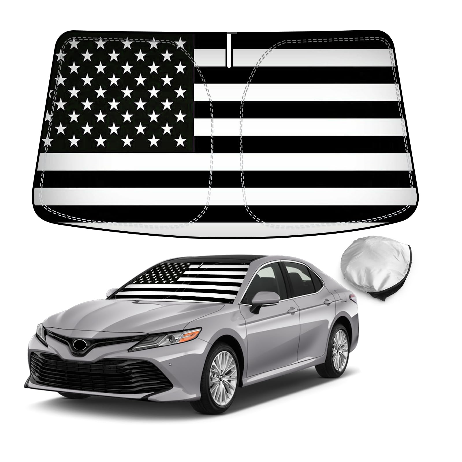 Bestview Windshield Sun Shade American Flag Custom Fit for 2018 2019 2020 2021 2022 2023 2024 Toyota Camry, Foldable Front Window Sunshade Sun Visor