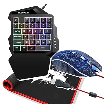 MFTEK One Hand Gaming Keyboard and Mouse Combo,35 Keys PUBG Keycap Version Wired Mechanical Feel Rainbow Backlit Half Keyboard, Support Wrist RGB (Small, One Hand)