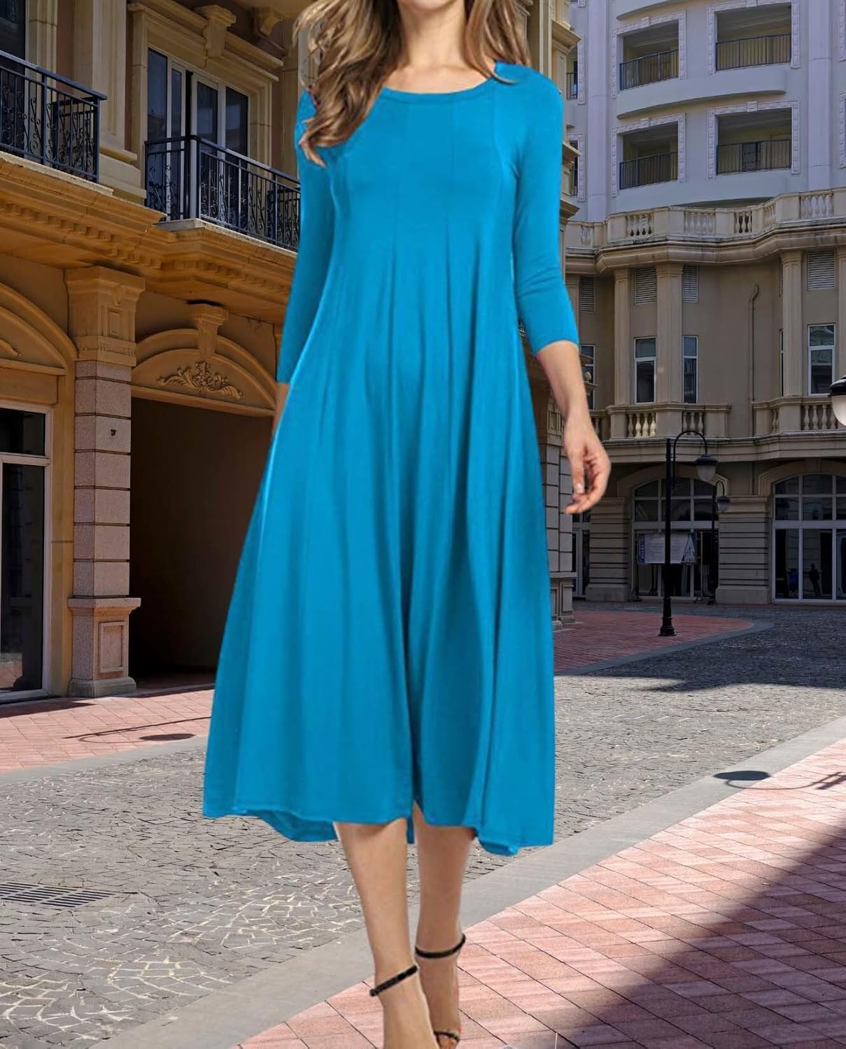Womens Long Sleeve Dress 2025 Fall and Winter Casual Flowing A Line Solid Color Hem Long Dresses - Image 6