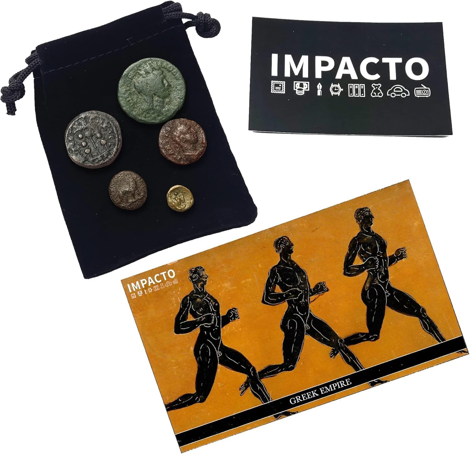 IMPACTO COLECCIONABLES - Authentic Collector's Coins in Velvet Pouch - Ancient Greece Collection - Ancient Greece Coins - Limited Edition with Certificate of Authenticity