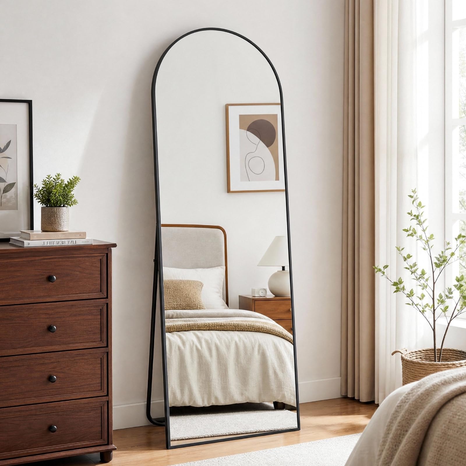 Clevich Specchio da Terra Curvo, 162 x 50 cm, Specchio da Parete con Cornice in Alluminio per Camera da Letto,Bagno,Ingresso e Corridoio, Nero