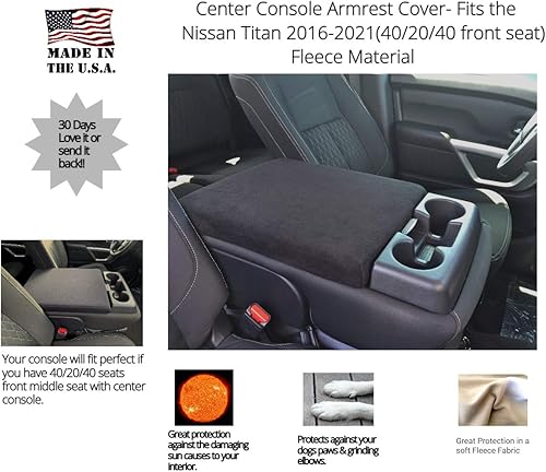Miniatura 2 de Se adapta al Nissan Titan 2015-2021 de tela polar para reposabrazos de consola de asiento central (negro)
