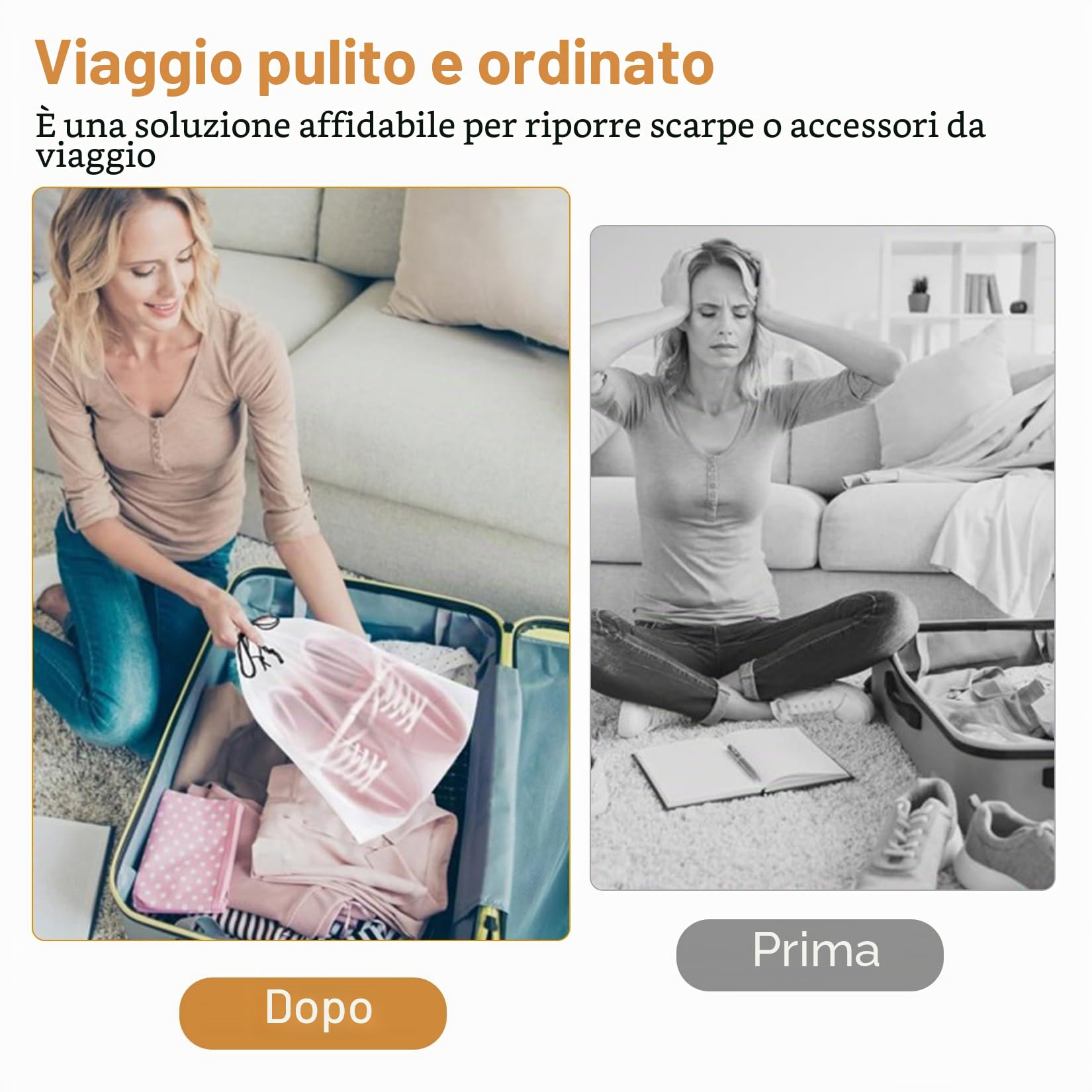 8 Pz Sacca Porta Scarpe da Viaggio, Sacchetti Porta Scarpe Impermeabili per Viaggio, Sacchetti per Scarpes, Sacca Scarpes con cordino per viaggio, vestiti, riporre (35x45 cm)