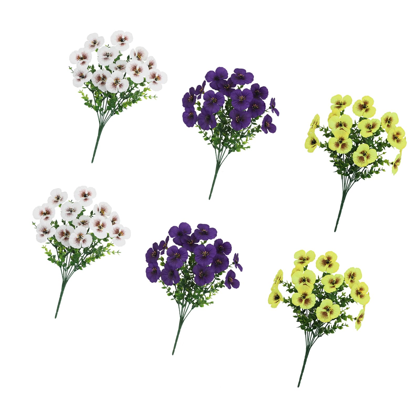 ZEPFJHE Of 6 Real Touch Artificial Pansies and Eucalyptuses Flower Stems for Home Decors and Wedding Arrangements Home Decors Flower