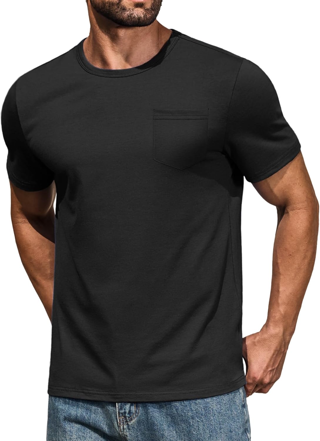 COOFANDY Men's Cotton Pocket Tee Shirts Soft Crew Neck Stretch T Shirt Plain Casual Short Sleeve Summer Basic Tops